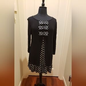 Celeste Womens Plus Black Polka Dot Dress with Bow